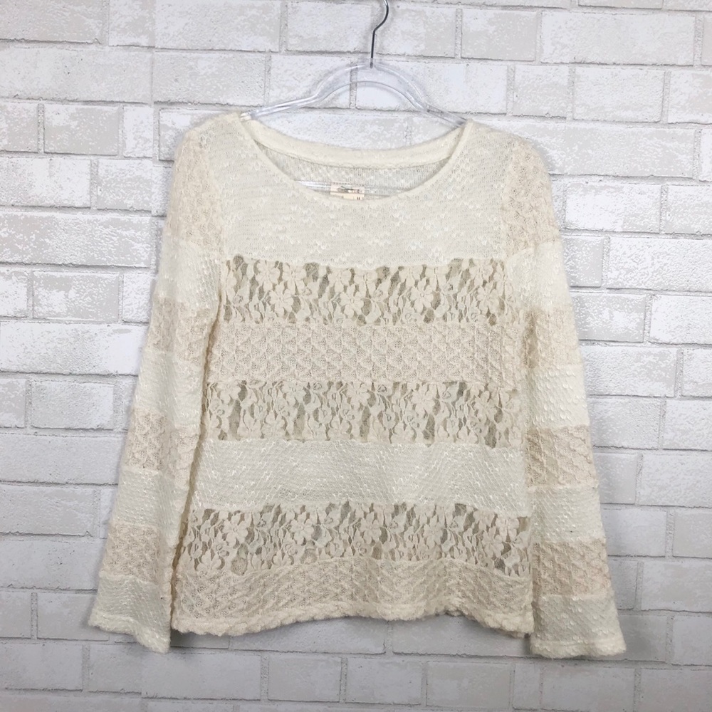 Meadow Rue Anthropologie Cream Lace Sweater